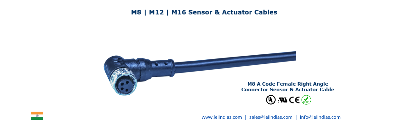 M8 A Code Female Right Angle  Sensor Cable